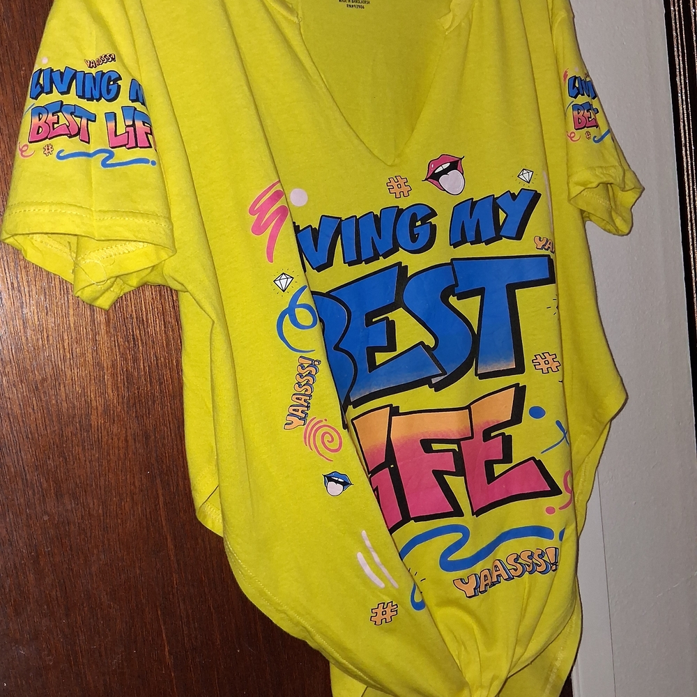On Fire Yellow Graphic Tee - Living My Best Life - Picture 4 of 5
